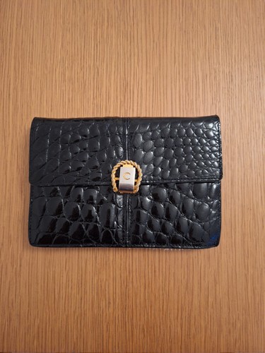 CELINE Rara borsa a tracolla vintage Céline in pelle di coccodrillo nera da 70' con tracolla a catena