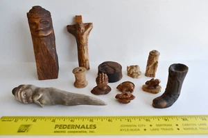 Hand Carved Art Miniature Figures – 11 Wood – 1 Stone - Picture 1 of 14