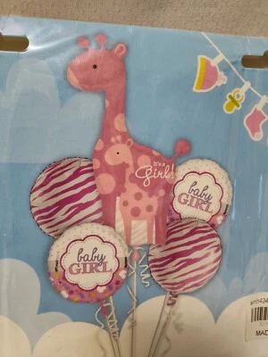 5pc pack Foil Party Balloons*GIRL*Happy Baby Shower*Air Self Inflate*NEW! - Изображение 1 из 3