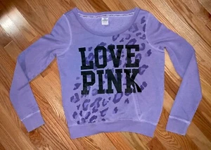 Y2K PINK by Victoria's Secret Sweatshirt Purple Leopard Print Kangaroo Pocket M - Picture 1 of 9