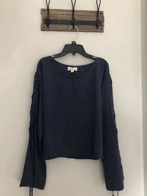 NEW CLOTH & STONE Sz M LACE UP SLEEVE BELL SLEEVE PULLOVER DENIM BLUE MEDIUM - Изображение 1 из 4