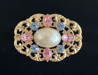 1928 Co Brooch Victorian Revival Gold Tone Pin With Faux Pearl And Rhinestone's