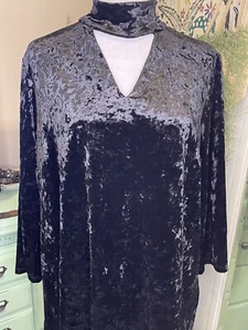 Jones New York Damen Whimsigoth Crushed Samt Top Gr. Large schwarz Grunge Kragen - Bild 1 von 11