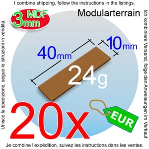 20x 3mm MDF Base 10x40mm 40x10mm 10mm 40mm Rectangle Socle War Hammer 40k - Imagen 1 de 8