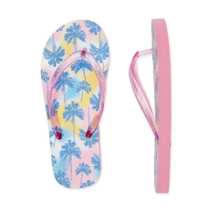 Wonder Nation Girls Size 2-3 Pink Floral Flip Flop Slippers Non-Marking Outsole - Picture 1 of 4