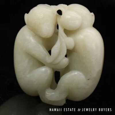 Antique Qing Dynasty Mutton Fat Jade Monkeys Carving Pendant Optional *110524-05 - Image 1 of 4