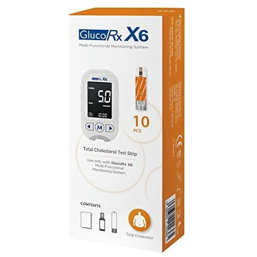 GlucoRx X6 Total Cholesterol Test Strips x 10