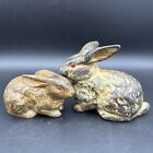 2Pc Vintage Spotted Stoneware Rabbit Bunny Figurines Ceramic