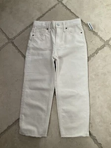 NWT Old Navy Ivory/Ecru High-Waisted Slouchy Frayed-Hem Jeans, Girls Size 6 - Picture 1 of 7