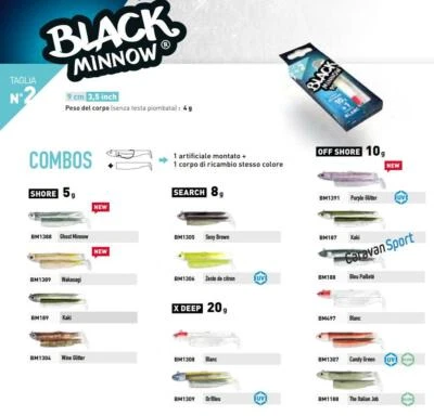 FIIISH BLACK MINNOW COMBO 90 N° 2 ESCA SILICONE ARTIFICIALE SPINNING SPIGOLA - Immagine 1 di 4