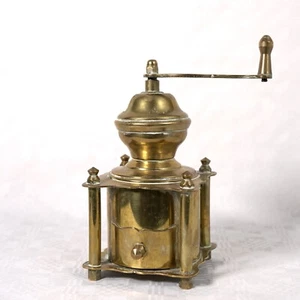 Antique Brass Coffee Grinder Coffee Grinder TOP Maker Logo on Bottom (Pic-2) - Picture 1 of 12