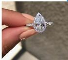 270Ct White Pear Lab Created Diamond Engagement 14K White Gold Design Ring Set