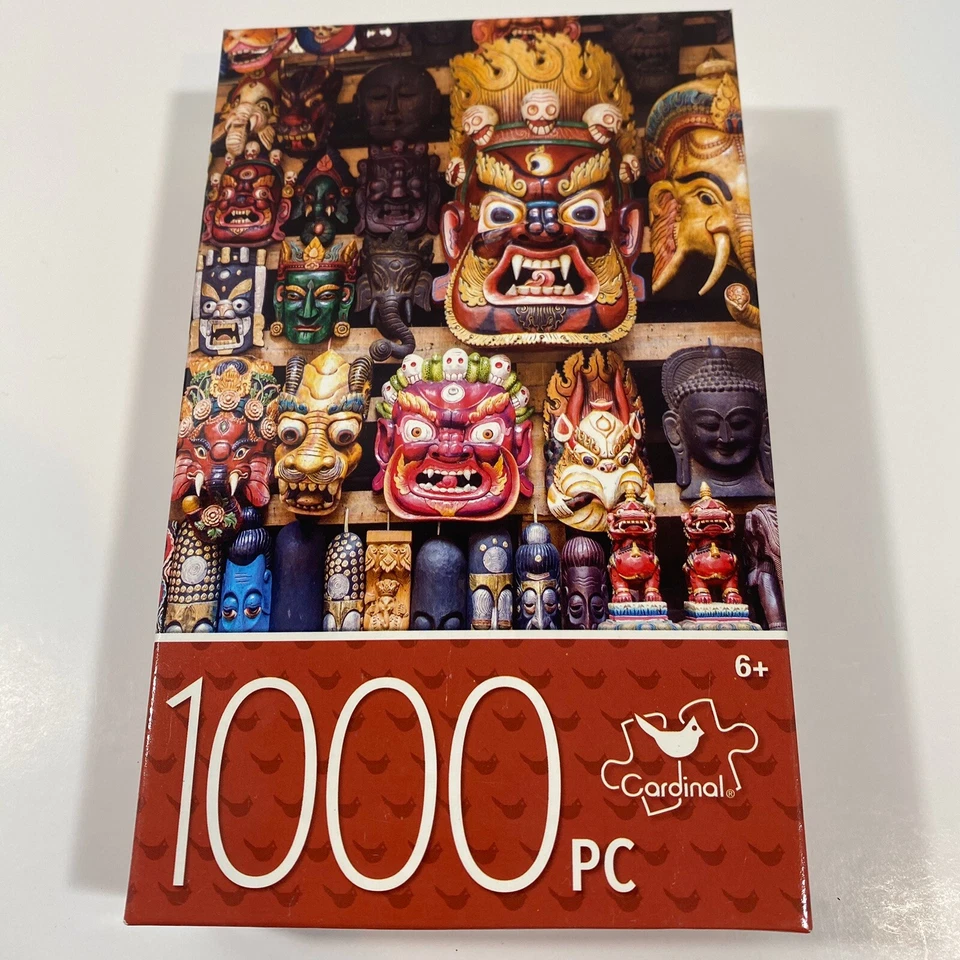 Cardinal 1000 Piece Jigsaw Puzzle Colorful Wooden Masks 14x22