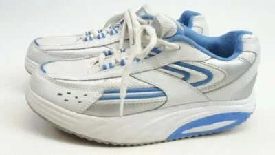 Curves Woman Athletic Shoes Workout Rockers Leather Wht Blue 6 1/2 6.5 Shape-Ups - Image 1 of 4