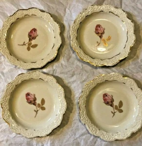 4 Vintage Weimar Sabine Germany Dish-Floral Design-Gold Trim Green Rose 6" - Picture 1 of 7