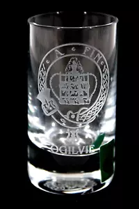 COLLINS CRYSTAL SCOTLAND SHOT GLASS ETCHED CLAN NAME & CREST - OGILVIE - Picture 1 of 4