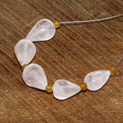 Rose Quartz Smooth Drop Hessonite Beads Briolette Natural Loose Gemstone Jewelry - Image 1 of 3
