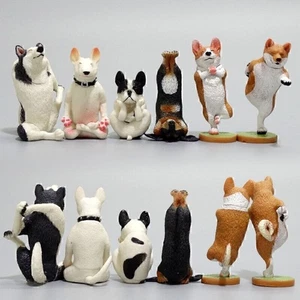 6tlg Lustig Yoga Statue deko Bulldogge Husky Bullterrier Corgi Shiba Inu Figur - Bild 1 von 9