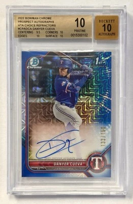 2022 Bowman Chrome Danyer Cueva # /150 Blue Choice Refractor Autograph BGS 10 - Image 1 of 2