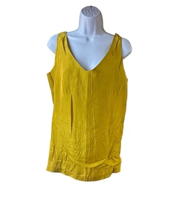Camiseta sin mangas Express 100 % seda sin mangas cuello en V amarilla mostaza minimalista talla M Foto 1 de 4