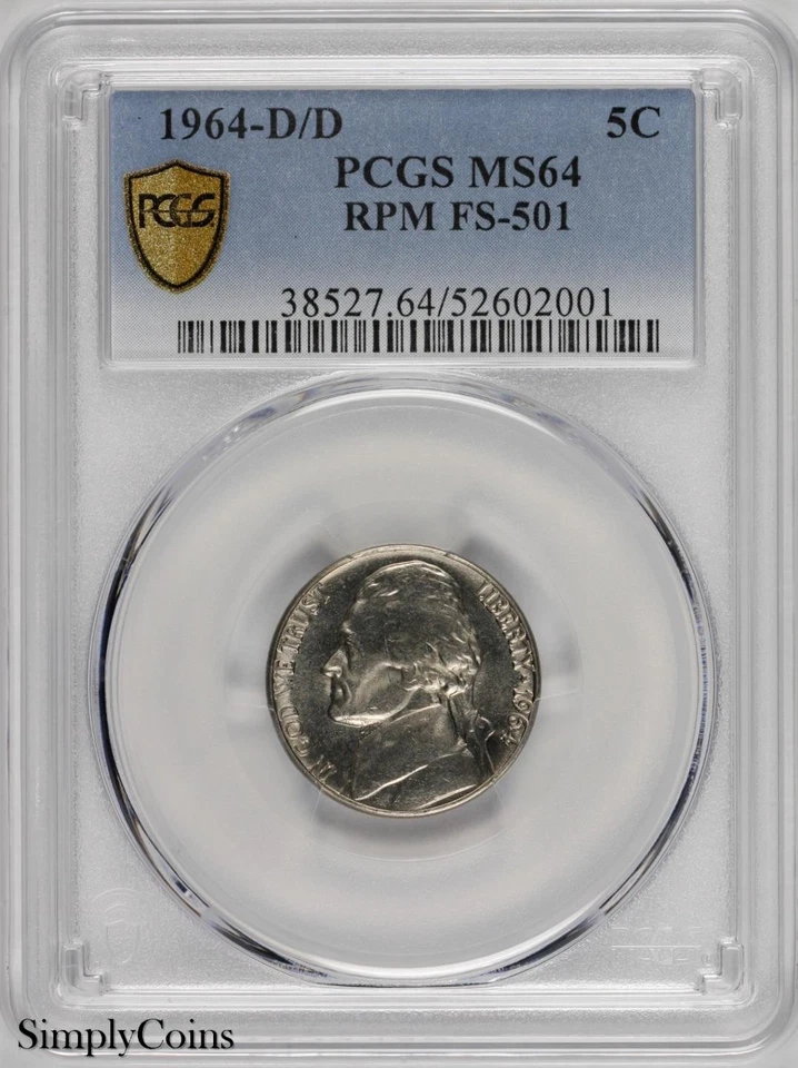 1964-D Jefferson Nickel RPM FS-501 PCGS MS64 ~ D/D REPUNCHED MINTMARK RARE! - Image 1 of 3
