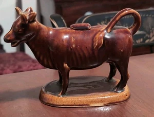 Cow Creamer Antique Rockingham Glaze Country Pottery Bennington Style 19th C  - Picture 1 of 14