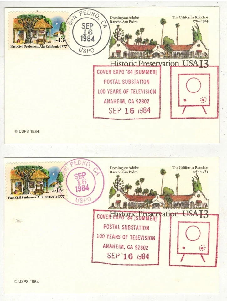 UX104 GEO TURNER CALIFORNIA RANCHOS SET OF 2 DIFF SAN PEDRO DUAL UNOFF. CANCELS - Image 1 of 1