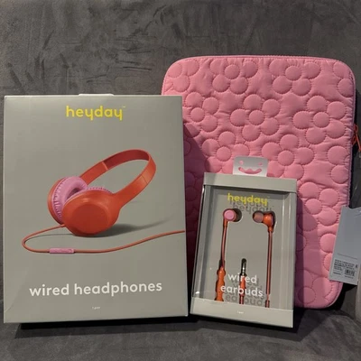 Lote de auriculares/auriculares inalámbricos/fundas para tableta HeyDay con cable rosa/naranja Foto 1 de 4