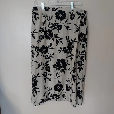 Vtg Jaclyn Smith Classic Floral Wrap Midi Maxi Skirt Black Tan Linen Rayon XL - Image 1 of 4