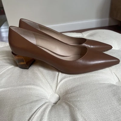 Bomba Stuart Weitzman 8 Carole Translúcido Transparente Tacón Bloque Cuero Marrón $425 Foto 1 de 4