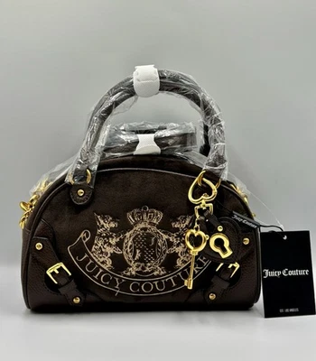 Juicy Couture Scottie Twig Hunde Samt Bowler Bowling Tasche Braun Brandneu - Bild 1 von 4