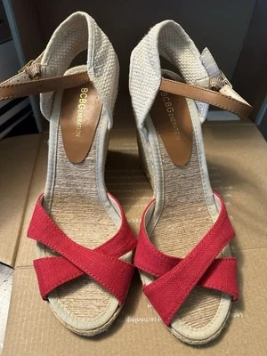 BCBGENERATION Mujer Rojo/Beige Talla 7.5B Sandalias Cuña Yute Foto 1 de 4