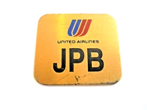 Vintage United Airlines Metall Namensschild mit Initialen JPB - Bild 1 von 2