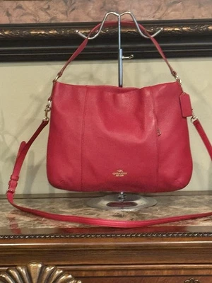 Coach Isabelle East/West Pebble Leather Convertible Shoulder Bag Red Crossbody - Image 1 of 4