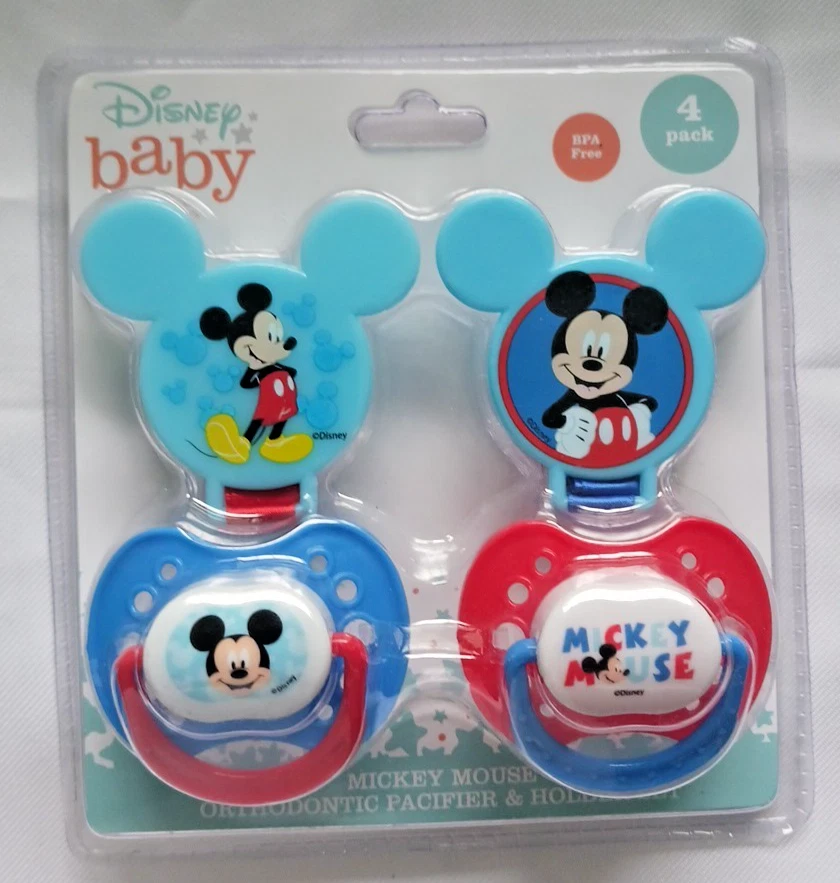 Mickey Mouse Pacifiers Set ~ 2 Pacifiers, 2 Clips ~ BPA Free Silicone for Babies - Image 1 of 1