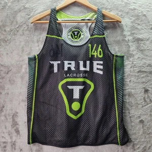 True Lacrosse Reversible Mesh Pinnie Jersey Tank Top XL Black White Green #146 - Picture 1 of 17