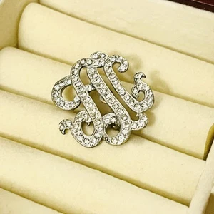 Vintage Brosche Strass silberfarben Monogramm evtl. "M" oder Kombination Mitte 20. - Bild 1 von 5