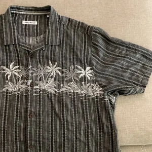 Camisa Tommy Bahama Para Hombres XXL Gris Lino Jacquard Repujado Palmera Playa SS - Imagen 1 de 8