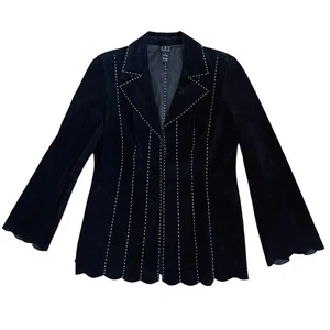 INC Vintage Y2K Women’s M Black Suede Leather Jacket Scalloped Hem Bell Sleeve - Picture 1 of 14