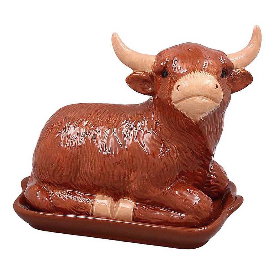 LESSER & PAVEY Ceramic Butter Dish & Lid Highland Cow Canister Container Food Storage Gift Idea
