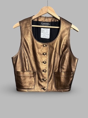 CHANEL RARO gilet pelle rame bronzo metallizzato boutique autunno 1994 94A taglia 42