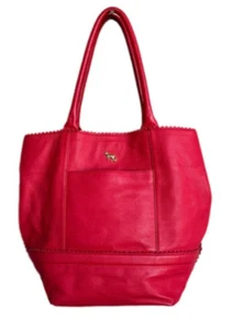 EMMA FOX Coral Pink Soft Leather Slouchy Tote Shoulder Trapezoid Gold Fox HW - Picture 1 of 14
