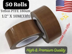 50 Roll 1/2" X33ft Teflon Tape PTFE 180um 260 662F Adhesive High Temp Fiberglass - Picture 1 of 6