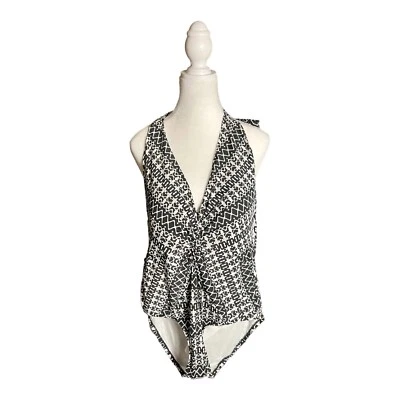 Traje de baño halter con nudo profundo negro/blanco talla L Merona para mujer 1 pieza Foto 1 de 3