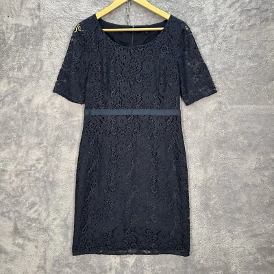 Vestido Jaeger Azul Marino Aline Reino Unido 12 Damas Corte Floral Encaje Efecto Media Manga Foto 1 de 4