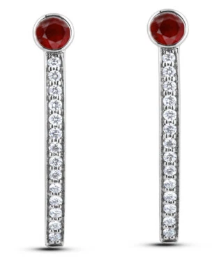 1.32ct Natural Round Diamond 14K White Gold Ruby Anniversary Dangler Earring - Image 1 of 3