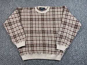 VTG Houndstooth Check Pattern Sweater Adult Large Beige Brown Cotton Knit