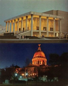 JACKSON, MS Mississippi  AUDITORIUM~Sunset & STATE CAPITOL~Night *TWO* Postcards - Picture 1 of 5