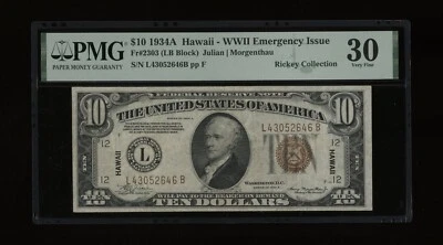 DBR 1934-A $10 FRN Hawaii LB Block Fr. 2303 PMG 30 Serial L43052646B - Image 1 of 2