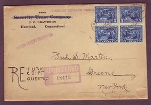 550 PILGRIM 5c ( x 4 ) on JAN 8, 2021 REG  - CT to NY Cover - RARE FRANKING !! - Picture 1 of 2